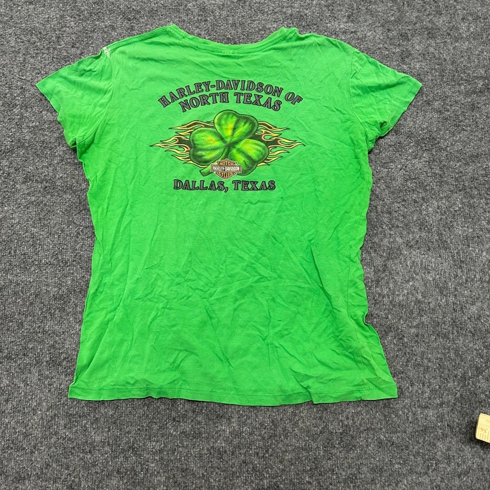 Harley-Davidson T-Shirt Womens Size L Green Shamrock St Patricks Day Dallas TX